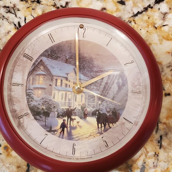Thomas Kinkade CHRISTMAS Carol Clock 12 Songs VILLAGE 8" - Light Sensor NEW - Picture 2 of 9